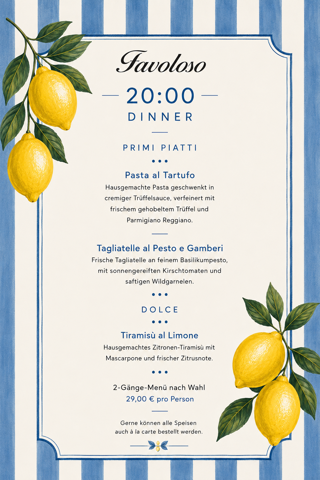 DINNER DANZA AMORE, MENU 19.06.2026
