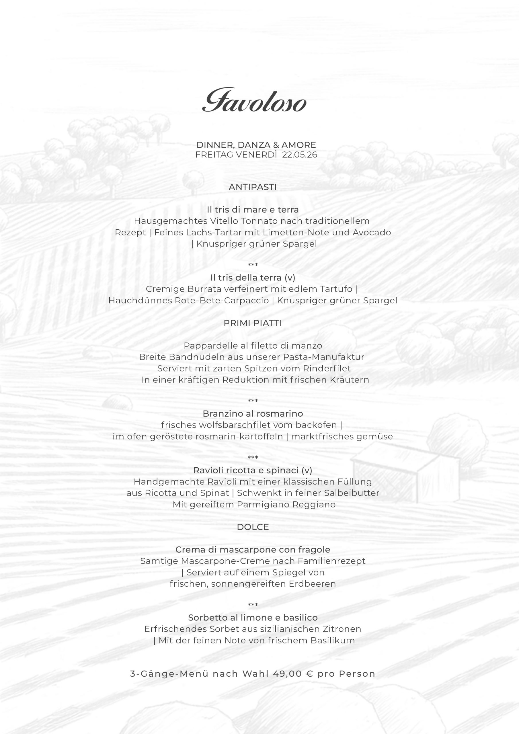 DINNER DANZA AMORE, MENU 22.05.2026