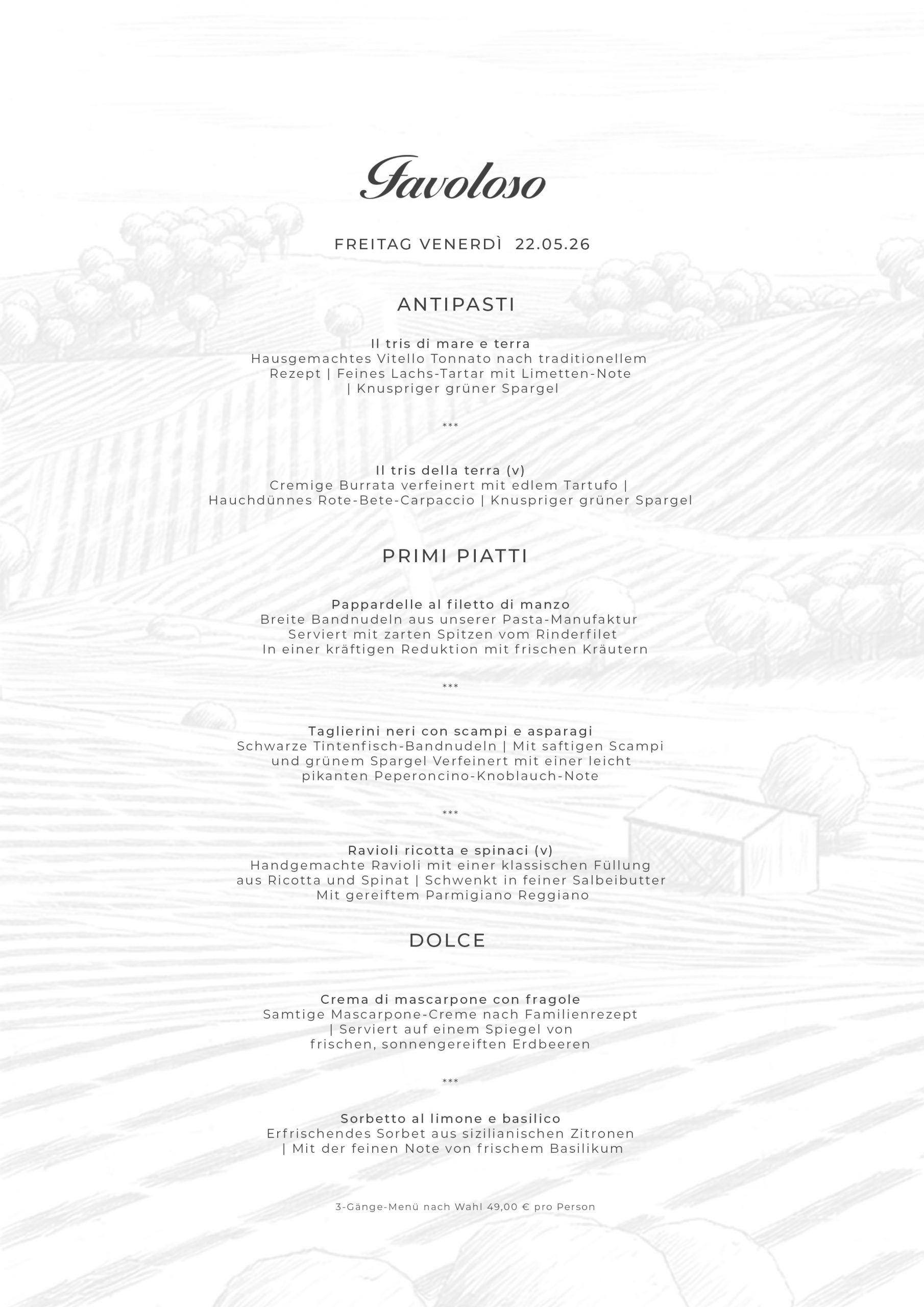 DINNER DANZA AMORE, MENU 
