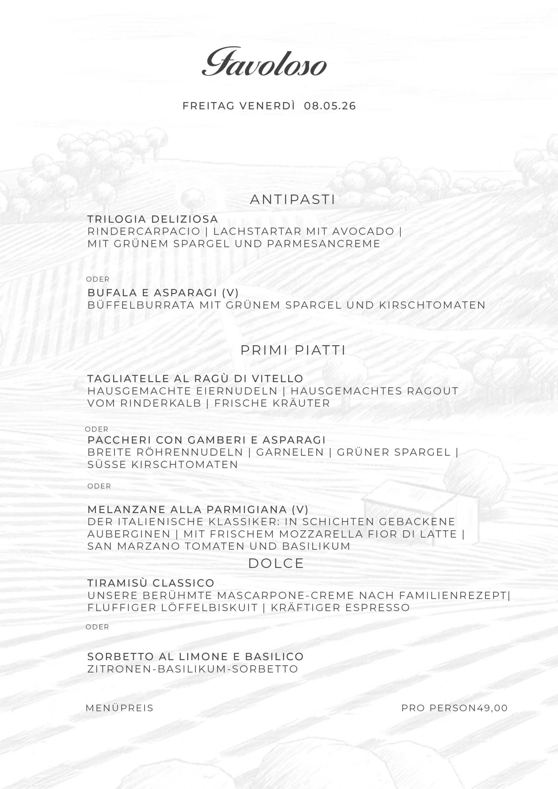 DINNER DANZA AMORE, MENU 